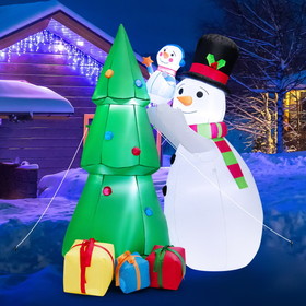 Costway 14026587 6 Feet Tall Inflatable Christmas Snowman and Tree Decoration Set with LED Lights