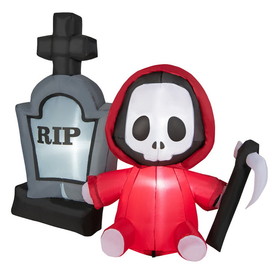 Costway 14075396 5 Feet Inflatable Halloween Ghost Holding Sickle and Tombstone Yard Decor