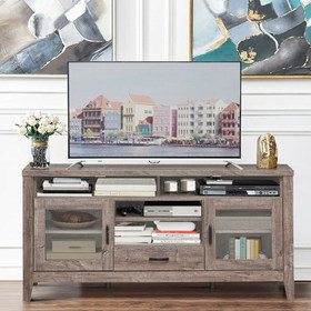 Costway 14263908 Tall TV Stand with Glass Storage & Drawer