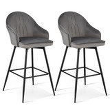 Costway 14539268 2 Pieces 29.5 Inch Pub Height Swivel Velvet Bar Stools with Metal Legs-Gray