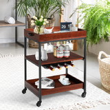 Costway 14627950 3 Tiers Kitchen Island Serving Bar Cart with Glasses Holder and Wine Bottle Rack
