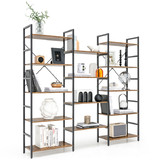 Costway 14853972 Large Triple Wide Floor Standing Bookcase Display Shelf with Metal Frame-Rustic Brown