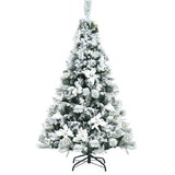 Costway 14958326 5 Feet Snow Flocked Hinged Christmas Tree with Berries and Poinsettia Flowers