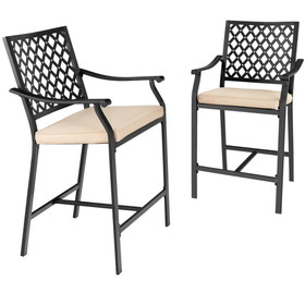 Costway 15326870 2 Pieces Patiojoy Patio Bar Stool with Height Cushion and Armrest