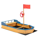 Costway 15789340 Kids' Pirate Boat Sandbox with Flag and Rudder