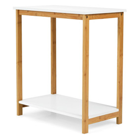 Costway 15792846 23 Inch Height 2-tier End Table with Bamboo Frame and Bottom Shelf-White