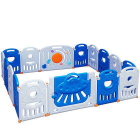 Costway 15834069 16-Panel Baby Playpen Safety Play Center with Lockable Gate-Blue