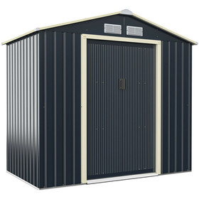 Costway 15962374 7 Feet X 4 Feet Metal Storage Shed with Sliding Double Lockable Doors-Gray