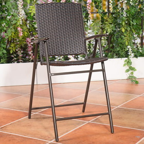 Costway 16247538 Set of 4 Folding Rattan Bar Chairs with Footrests and Armrests for Outdoors and Indoors