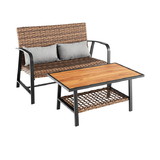 Costway 16472385 2 Pieces Patio Rattan Coffee Table Set with Shelf