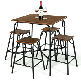 Costway 16780953 5 Pieces Bar Table Set with 4 Counter Height Backless Stools-Rustic Brown