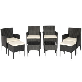 Costway 16983574 8 Pieces Patio Wicker Conversation Set with 2 Coffee Tables and 2 Ottomans