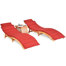 Costway 17098423 3 Pieces Folding Patio Eucalyptus Wood Lounge Chair Set with Foldable Side Table