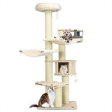 Costway 17450629 77.5-Inch Cat Tree Condo Multi-Level Kitten Activity Tower with Sisal Posts-Cream White