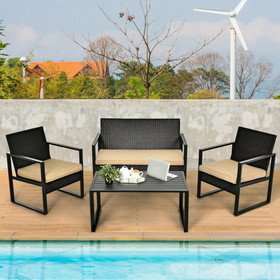 Costway 17605498 4 Pieces Patio Rattan Furniture Set with Seat Cushions and Coffee Table