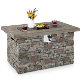 Costway 17905436 43.5 Inch Rectangle Faux Stone Propane Gas Fire Pit Table with Lava Rock and PVC Cover-Gray