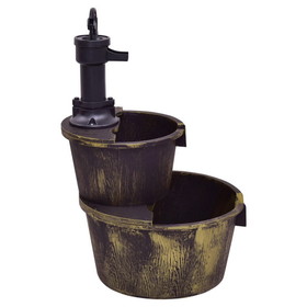 Costway 18042375 2 Tiers Outdoor Barrel Waterfall Fountain with Pump