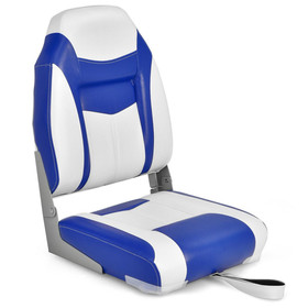 Costway 18064732 High Back Folding Boat Seats with Blue White Sponge Cushion and Flexible Hinges-Blue