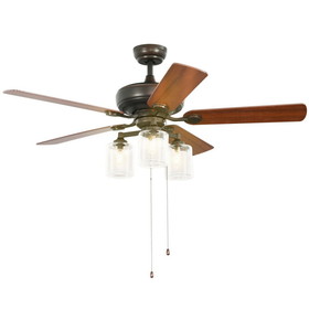 Costway 18359204 52 Inch Ceiling Fan Light with Pull Chain and 5 Bronze Finished Reversible Blades