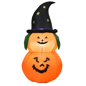 Costway 18395602 5 Feet Halloween Inflatable LED Pumpkin with Witch Hat
