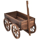 Costway 18462357 Wood Wagon Planter Pot Stand with Wheels
