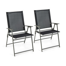 Costway 18732549 2 Pieces Patio Folding Chairs with Armrests for Deck Garden Yard-Black & Gray