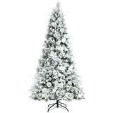 Costway 18972654 7 Feet Snow Flocked Christmas Tree with Poinsettia Flowers