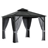 Costway 19068542 10 x 10 Feet Double-Top Hardtop Gazebo with Galvanized Steel Roof-Brown