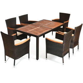 Costway 19376820 7 Pieces Garden Dining Patio Rattan Set with Cushions