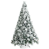 Costway 19760382 8 Feet Snow Flocked Christmas Tree Glitter Tips with Pine Cone and Red Berries
