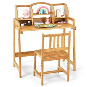 Costway 20468571 Bamboo Kids Study Desk and Chair Set with Bookshelf