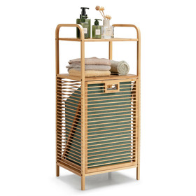 Costway 20538617 Tilt-out Bamboo Laundry Hamper  with 2-Tier Shelf and Removable Liner-Natural