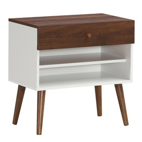 Costway 20734681 Mid-Century Nightstand with Drawer and Rubber Wood Legs