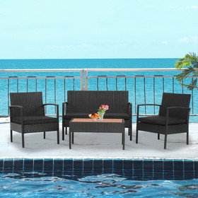 Costway 20963174 4 Pieces Patio Rattan Cushioned Furniture Set with Wooden Tabletop