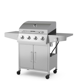 Costway 21489375 50000BTU 5-Burner Propane Gas Grill with Side Burner and 2 Prep Tables-Silver
