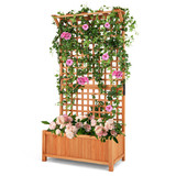 Costway 21496875 Raised Garden Bed with Trellis and Hanging Roof-Natural