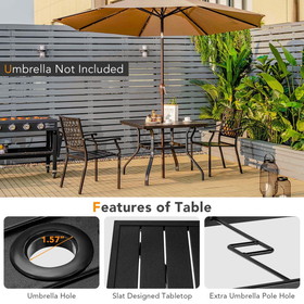 Costway 21563409 3 pieces Patio Dining Set Stackable Chairs Armrest Table with Umbrella Hole