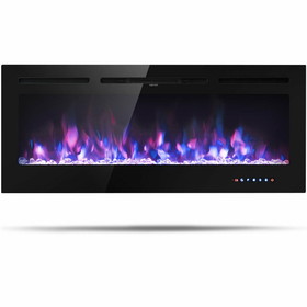 Costway 21594673 50 Inch Recessed Electric Insert Wall Mounted Fireplace with Adjustable Brightness