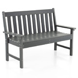Costway 21637945 52 Inch All-Weather HDPE Outdoor Bench with Backrest and Armrests-Gray