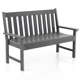 Costway 21637945 52 Inch All-Weather HDPE Outdoor Bench with Backrest and Armrests-Gray