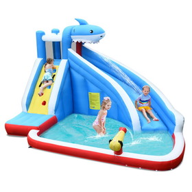 Costway 21679805 Inflatable Shark Bounce House with Water Slide and Climbing Wall without Blower