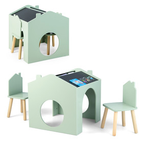 Costway 21759364 3 Pieces Wooden Kids Table and Chair Set-Green