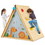 Costway 21784695 2-in-1 Wooden Kids Triangle Playhouse with Climbing Wall and Front Bell