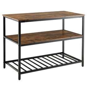 Costway 21978356 3 Shelves Kitchen Island Industrial Prep Table with Bottom Wine Rack-Rustic Brown