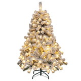 Costway 23016587 4.5 Feet Pre-Lit Premium Snow Flocked Christmas Tree with 150 Lights