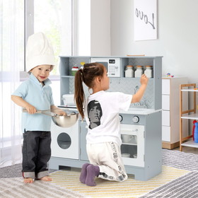 Costway 23619805 Pretend Play Kitchen Wooden Toy Set for Kids with Realistic Light and Sound