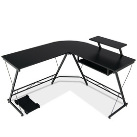 Costway 23647589 L Shaped Computer Desk Home Office Workstation with Movable Monitor Stand-Black