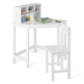 Costway 23814659 Kids Wooden Corner Desk and Chair Set with Hutch and Storage-White
