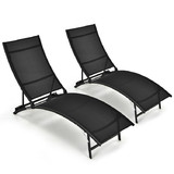 Costway 24579038 2 Pieces Patio Folding and Stackable Chaise Lounge Chair with 5-Position Adjustment-Black