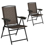 Costway 25730841 2 Pieces Folding Sling Chairs with Steel Armrests and Adjustable Back for Patio